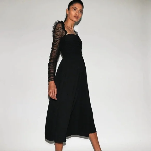 knee length dresses for ladies Self-Portrait Polka-dot Off-Shoulder Cotton Midi Dress
